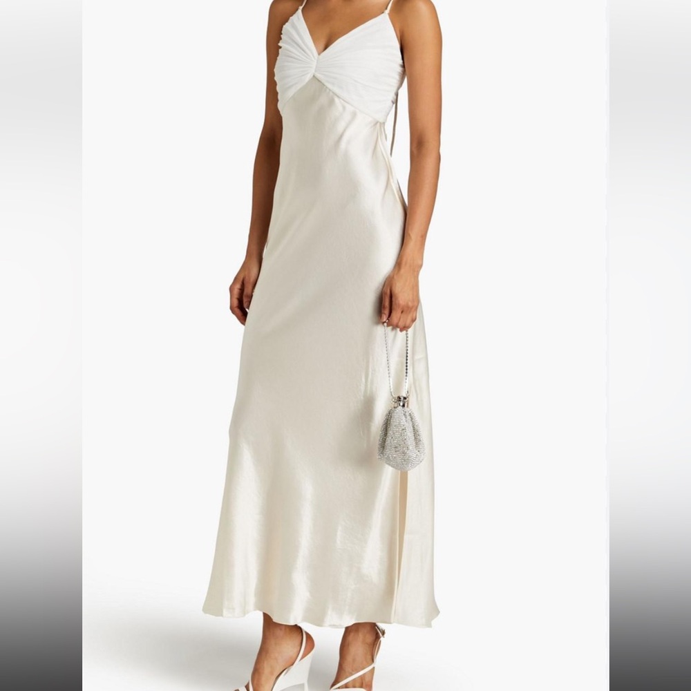 FRAME Women's White Pleated Georgette-paneled Satin Maxi Dress